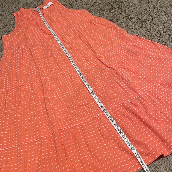 NWOT Loft Maxi Dress Orange/white keyhole tie front size Large - Picture 5 of 8